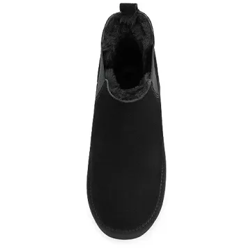 Athlefit Women's Classic Chelsea Platform Mini Boots Winter Warm Fur Lined Anti-Slip Short Ankle Snow Black Boots Size 7
