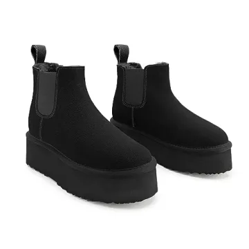 Athlefit Women's Classic Chelsea Platform Mini Boots Winter Warm Fur Lined Anti-Slip Short Ankle Snow Black Boots Size 7