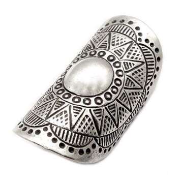 Handmade Sterling Silver Long Large Boho Statement Ring With Symbolic Solar Star Mandala, Tribal Gyp...