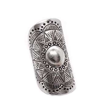 Handmade Sterling Silver Long Large Boho Statement Ring With Symbolic Solar Star Mandala, Tribal Gypsy Hippie Adjustable to Sizes 6-11, Gift for Her