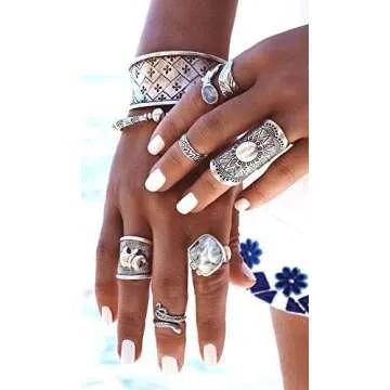 Handmade Sterling Silver Long Large Boho Statement Ring With Symbolic Solar Star Mandala, Tribal Gypsy Hippie Adjustable to Sizes 6-11, Gift for Her