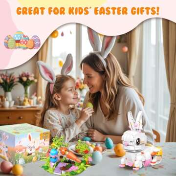 Linzuza Easter Bunny Building Blocks Set: 12 in 1 Bunny Basket Stuffers Gifts Eggs Fillers Toy for T...