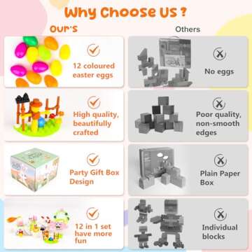 Linzuza Easter Bunny Building Blocks Set - 12 Fun Eggs