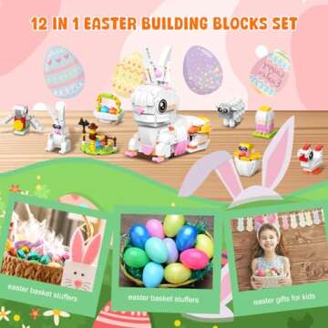Linzuza Easter Bunny Building Blocks Set - 12 Fun Eggs