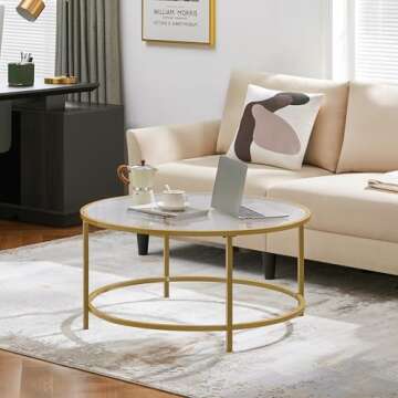 Yaheetech Gold Glass Coffee Table for Living Room, 36" Round Glass Coffee Table with Metal Frame, Ci...