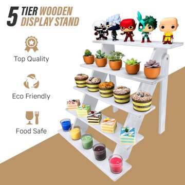 5-TIER Wooden Display Stand, Dessert Table Display, Cake Stand for 30 Cupcakes, Funko Pop Shelves, White Wooden Rustic Risers, Table Display Stand For Vendors, Farmhouse Cupcake Stands