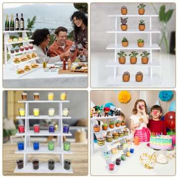 5-TIER Wooden Display Stand, Dessert Table Display, Cake Stand for 30 Cupcakes, Funko Pop Shelves, White Wooden Rustic Risers, Table Display Stand For Vendors, Farmhouse Cupcake Stands