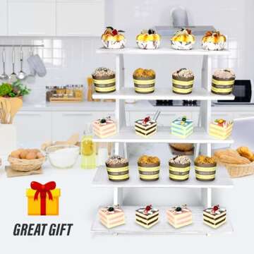 5-TIER Wooden Display Stand, Dessert Table Display, Cake Stand for 30 Cupcakes, Funko Pop Shelves, White Wooden Rustic Risers, Table Display Stand For Vendors, Farmhouse Cupcake Stands