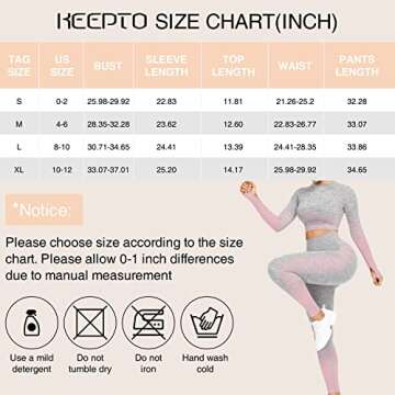 KEEPTO Two Piece Outfits for Women Workout Sets High Waist Seamless Leggings and Long Sleeve Crop Top Athletic Gym Clothes Sets Pink