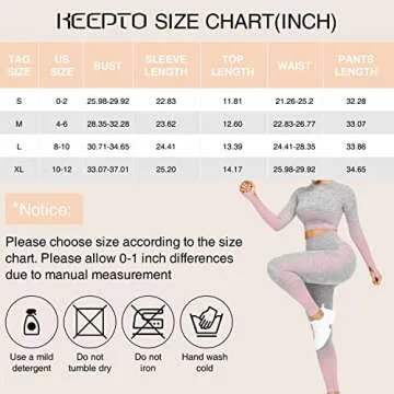 KEEPTO Two Piece Outfits for Women Workout Sets High Waist Seamless Leggings and Long Sleeve Crop Top Athletic Gym Clothes Sets Pink