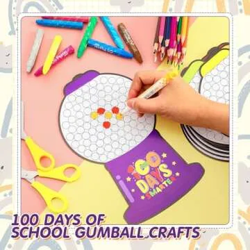 Lunmon 100 Days of School Gumball Crafts Color Matching Paper Gumball Machine 100th Day of School Craft Kit for Teacher Kids Celebration Party Classroom Activities Supplies(12 Pcs)