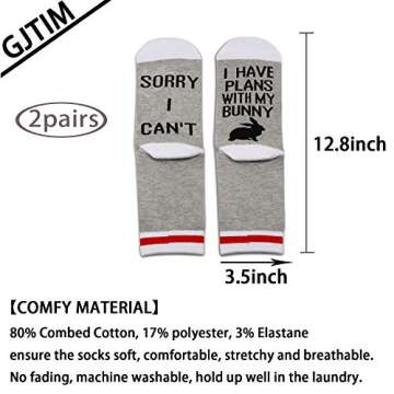 2PAIRS Sorry I Can't I Have Plans With My Bunny Socks Cute Adorable Easter Rabbit Funny Pet Lover Pr...