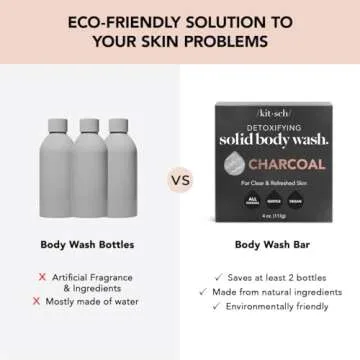 Kitsch Charcoal Soap Bar - Black Soap Bar for Detoxifying Skin | Charcoal Bar Soap for Men | Activated Charcoal Soap for Women Made in USA | Carbonic Soap Bar & Vegan Black Bar Soap for Oily Skin, 4oz