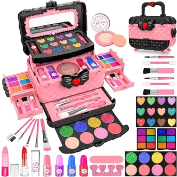 54 Pcs Kids Makeup Kit for Girls - Princess Real Washable Pretend Play Cosmetic Set Toys