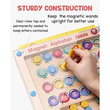 GAMENOTE Magnetic Alphabet Maze Board with 4 Activity Cards, Wooden Matching Letter Game Montessori Toys for Preschool Kingdergarten - Fine Motor Skills Toys ABC Recognition Color Sorting Puzzle