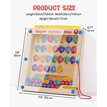 GAMENOTE Magnetic Alphabet Maze Board with 4 Activity Cards, Wooden Matching Letter Game Montessori Toys for Preschool Kingdergarten - Fine Motor Skills Toys ABC Recognition Color Sorting Puzzle