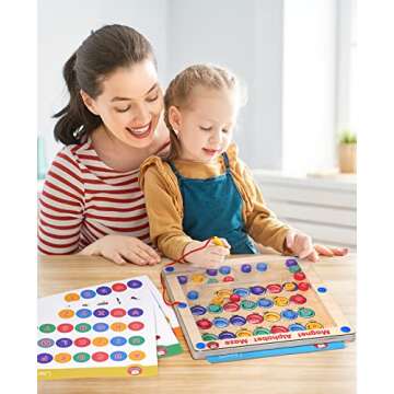GAMENOTE Magnetic Alphabet Maze Board with 4 Activity Cards, Wooden Matching Letter Game Montessori Toys for Preschool Kingdergarten - Fine Motor Skills Toys ABC Recognition Color Sorting Puzzle