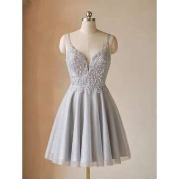 Silver Homecoming Dresses Tulle 2024 Short Prom Dress Teens Sparkly Party Cocktail Gowns Silver Size...