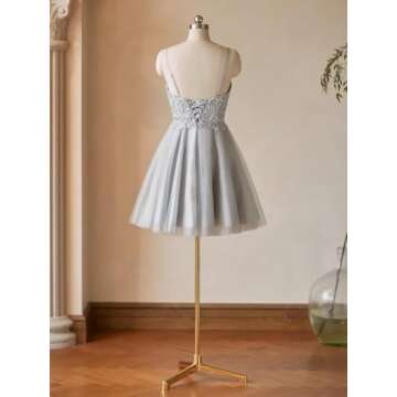 Silver Homecoming Dresses Tulle 2024 Short Prom Dress Teens Sparkly Party Cocktail Gowns Silver Size 2