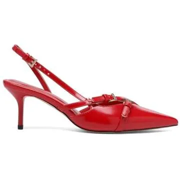 Riekhany Heeled Slingback Kitten Heels for Women Closed Pointed Toe Pumps with Buckles Red