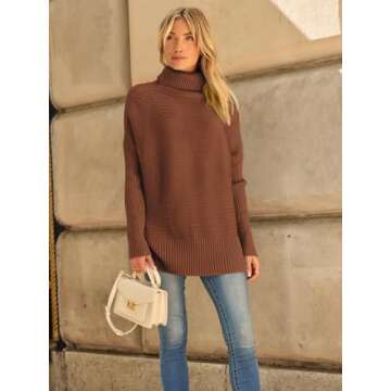 LILLUSORY Womens Turtleneck Oversized Tunic Fall Sweaters 2024 Casual Long Pullover Knit Winter Cute...