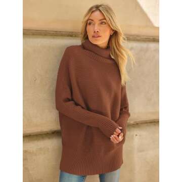 LILLUSORY Womens Turtleneck Oversized Tunic Fall Sweaters 2024 Casual Long Pullover Knit Winter Cute Poncho Fashion Trendy Clothes Outfits Clothing Tops Leggings Brick Red