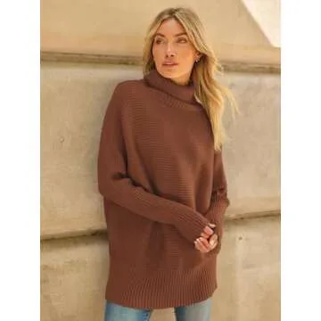 LILLUSORY Womens Turtleneck Oversized Tunic Fall Sweaters 2024 Casual Long Pullover Knit Winter Cute Poncho Fashion Trendy Clothes Outfits Clothing Tops Leggings Brick Red
