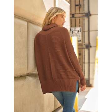 LILLUSORY Womens Turtleneck Oversized Tunic Fall Sweaters 2024 Casual Long Pullover Knit Winter Cute Poncho Fashion Trendy Clothes Outfits Clothing Tops Leggings Brick Red