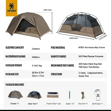 OneTigris COSMITTO Waterproof Backpacking Tent for 2