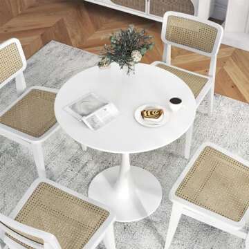 Giantex White Round Dining Table, 32 Inches Modern Tulip Kitchen Table w/ 0.9” Thickened Tabletop ...