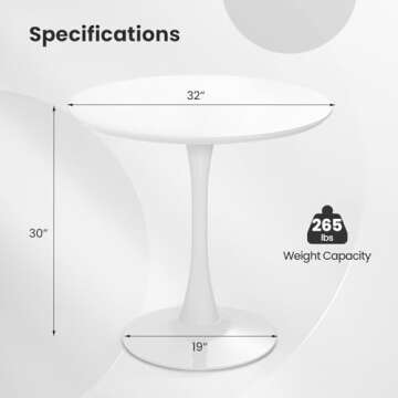 Giantex White Round Dining Table, 32 Inches Modern Tulip Kitchen Table w/ 0.9” Thickened Tabletop & Sturdy Metal Pedestal, Mid-Century Leisure Table for Small Places, Dining Room, Living Room, Cafe