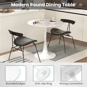 Giantex White Round Dining Table, 32 Inches Modern Tulip Kitchen Table w/ 0.9” Thickened Tabletop & Sturdy Metal Pedestal, Mid-Century Leisure Table for Small Places, Dining Room, Living Room, Cafe