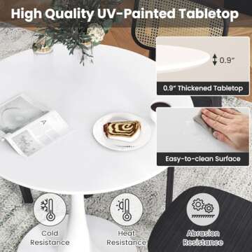 Giantex White Round Dining Table, 32 Inches Modern Tulip Kitchen Table w/ 0.9” Thickened Tabletop & Sturdy Metal Pedestal, Mid-Century Leisure Table for Small Places, Dining Room, Living Room, Cafe