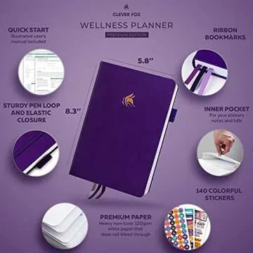 Clever Fox Wellness Planner – Daily Health Journal & Meal Planner in Purple