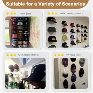 22 Pack Adhesive Hat Hooks for Wall, Super Strong Hat Rack for Baseball Caps, Hat Organizer Display for Home Decor, Hat Hangers Holder for Wall, Door, Closet, No Drilling - USA Patented (Black)