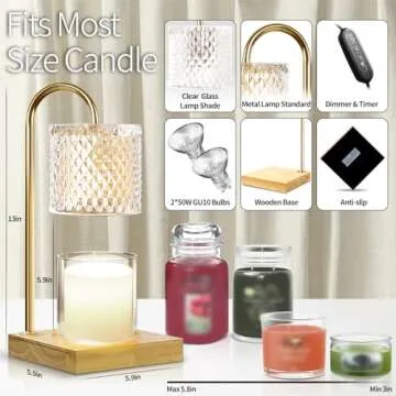 Candle Warmer Lamp, Candle Lamp Wax Warmer, Timer & Dimmer 7-Levels, Fits Cup Jar Candle, Candle Top Melting, Crystal Candle Heater Lamp for Scented Wax, Elegant Home Decor, Clear Glass
