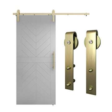 National Hardware, 72 in, Brushed Gold N700-006 Interior Sliding Barn Door Hardware One Piece Designer Kit with Soft Close