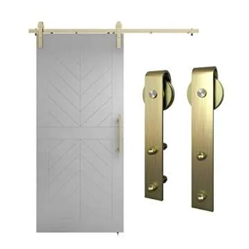 National Hardware, 72 in, Brushed Gold N700-006 Interior Sliding Barn Door Hardware One Piece Designer Kit with Soft Close