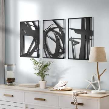 Pinetree Art Abstract Metal Wall Art Decor, 3 Pack Modern Wall Art, Minimalist Line Art Décor, 3D T...