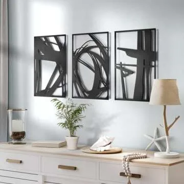 Pinetree Art Abstract Metal Wall Art Decor, 3 Pack Modern Wall Art, Minimalist Line Art Décor, 3D T...