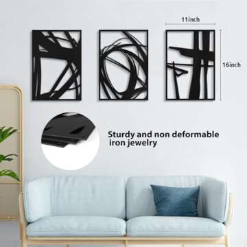 Pinetree Art Abstract Metal Wall Art Decor, 3 Pack Modern Wall Art, Minimalist Line Art Décor, 3D Textured Sculptures for Living Room Bedroom Bathroom (Black 11" x 16")