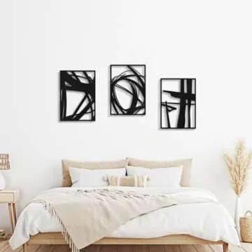 Pinetree Art Abstract Metal Wall Art Decor, 3 Pack Modern Wall Art, Minimalist Line Art Décor, 3D Textured Sculptures for Living Room Bedroom Bathroom (Black 11" x 16")