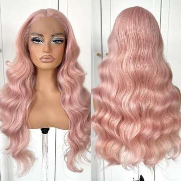 MITIMES Pink Wigs Glueless HD Lace Front Wigs Pre Plucked Synthetic Body Wave Wear And Go Lace Front...