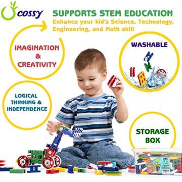 cossy STEM Learning Toy Engineering Construction Building Blocks 208 Pieces Kids Educational Toy for...