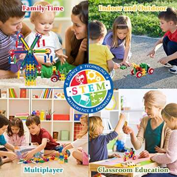 cossy STEM Learning Toy Engineering Construction Building Blocks 208 Pieces Kids Educational Toy for Boys and Girls Ages 3 4 5 6 7 8 9 Year Old (208 Pcs)