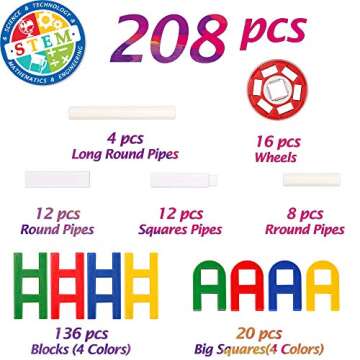 cossy STEM Learning Toy Engineering Construction Building Blocks 208 Pieces Kids Educational Toy for Boys and Girls Ages 3 4 5 6 7 8 9 Year Old (208 Pcs)