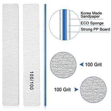 50 PCS Nail File Professional, 100/100 Grit Nail Files Reusable for Acrylic Nail, Double Sided Nail ...