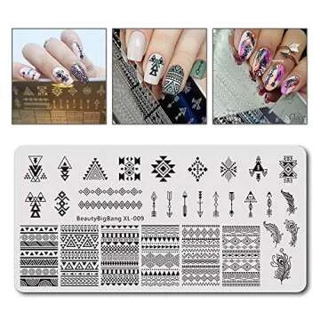 BEAUTYBIGBANG Nail Stamping Plates Stamper Scraper Kit Sets - 5pcs Nail Art Stamp Templates Image Plate with 1 Stamper and 1 Scraper Nail Art Tools