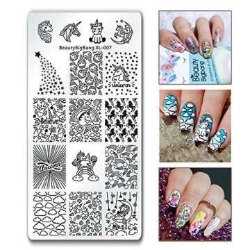 BEAUTYBIGBANG Nail Stamping Plates Stamper Scraper Kit Sets - 5pcs Nail Art Stamp Templates Image Plate with 1 Stamper and 1 Scraper Nail Art Tools