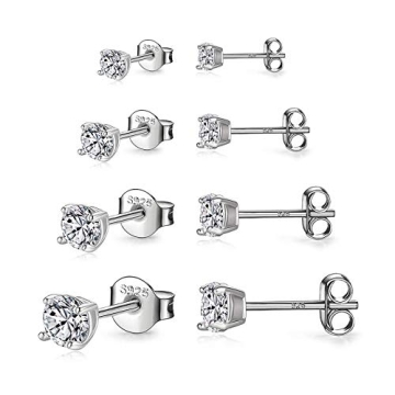 925 Sterling Silver Stud earrings Set White Gold Plated Hypoallergenic Stud Earrings Cubic Zirconia ...